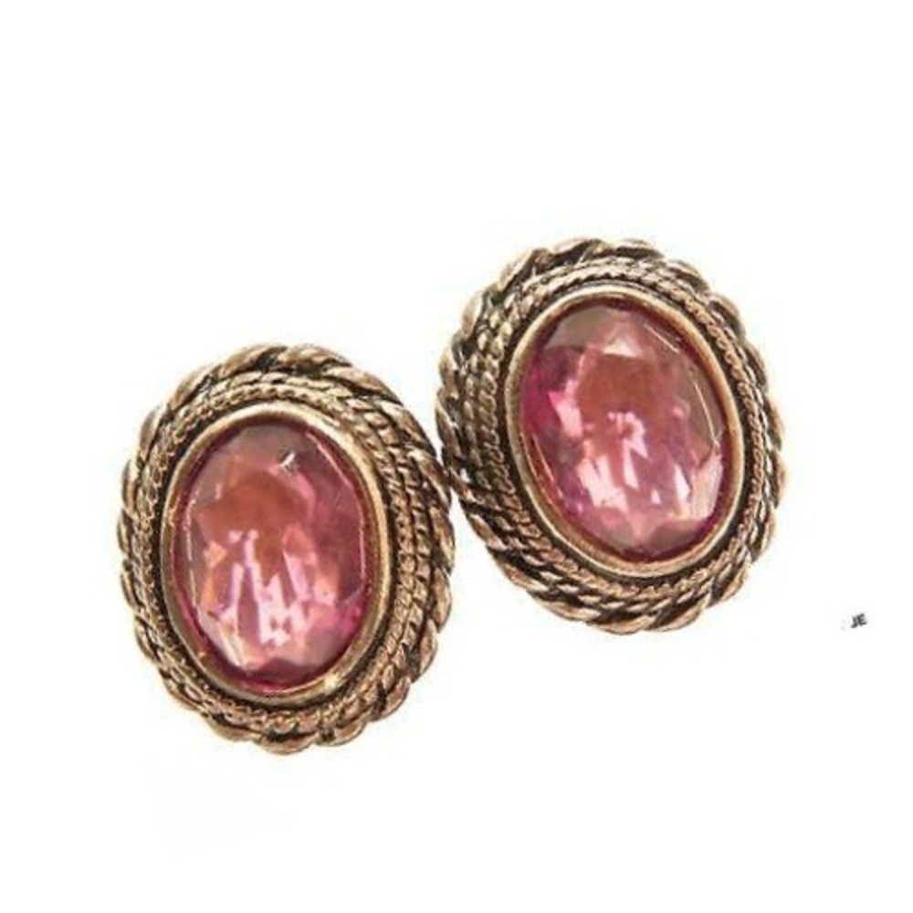 Vintage Large Purple‎ Rhinestone Antiqued Silver Plated Clip-On Earrings